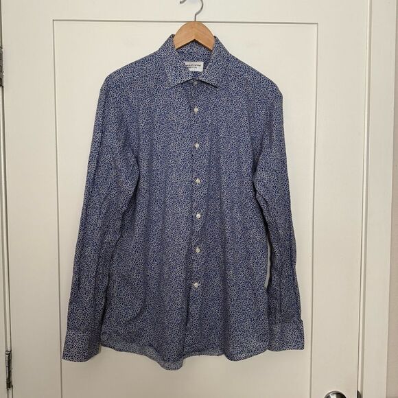 Khakis of Carmel Shirt Mens Sz 16.5/42 Blue Floral Long Sleeves Button Up Italy - Picture 1 of 12